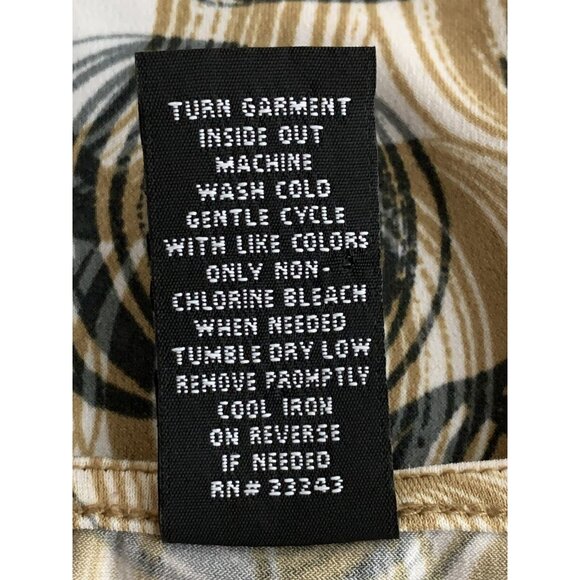 New York & Company Womens Stretch Top Beige & Black Circles Pattern Short Sleeve - Picture 10 of 10